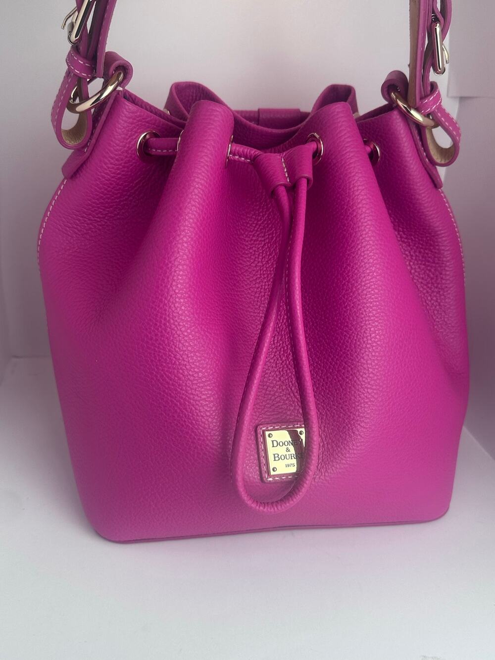 Dooney & Bourke Lucca Pebble Leather Drawstring Shoulder Bucket Bag Fuchsia NWT